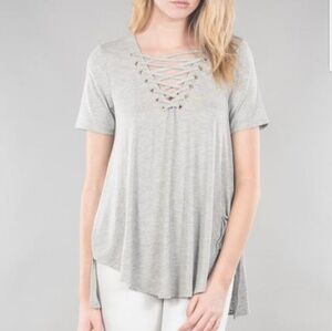 NWOT Lace Up Short Sleeve Top